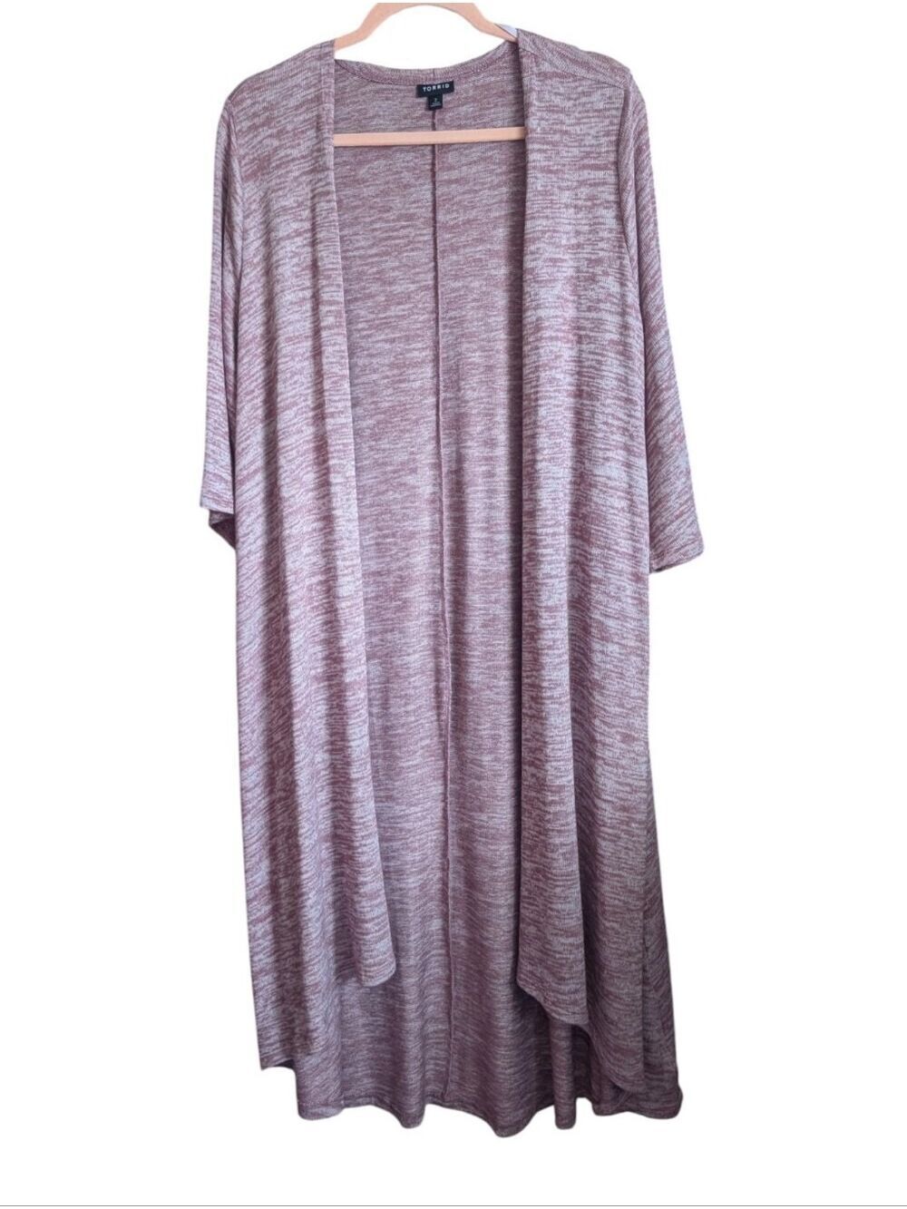 2X • Torrid • Open Front Dusty Mauve Space Dye Heathered Knit Duster Cardigan